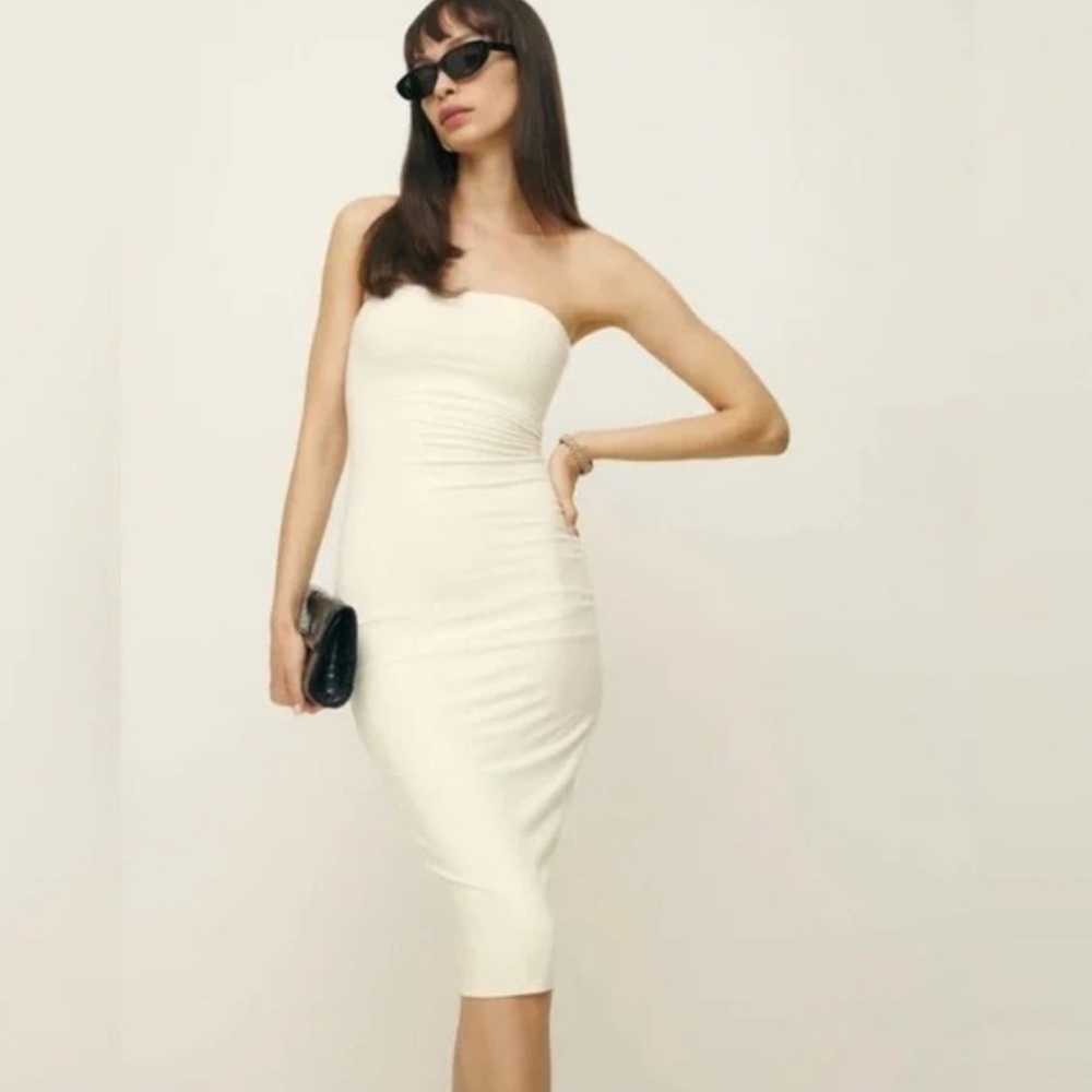Reformation Strapless Cream Midi Bodycon Dress